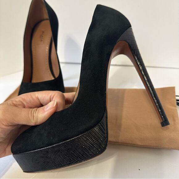 Alaïa Suede Pumps Black size EU 38.5 Leather Stiletto Heel & Platform - Picture 3 of 9